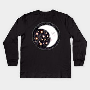 Moon with Rainbow Stars Kids Long Sleeve T-Shirt